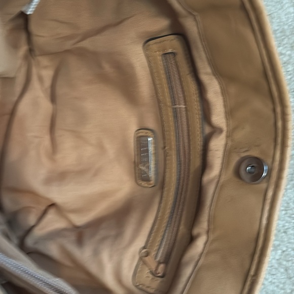 Butterfly Embroidered Striped Canvas Tote Bag Tan Brown Shoulder Handbag - Picture 7 of 11